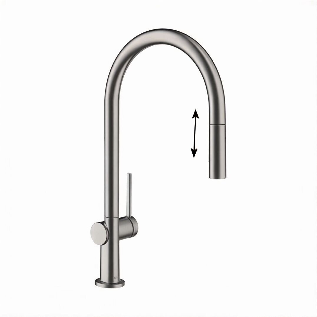 Изображение товара Смеситель для кухонной мойки Hansgrohe Talis, 72801340, с вытяжным душем, шлифованный черный хром Изображение товара Смеситель для кухонной мойки Hansgrohe Talis, 72801340, с вытяжным душем, шлифованный черный хром