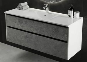 Изображение товара Тумба под раковину Sanvit  Кубэ-2 ЛОФТ, 100 см, подвесная, корпус белый глянцевый, фасад бетон урбан грей, kkubeloft2100