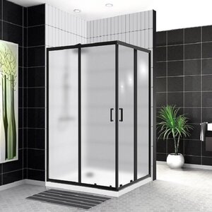 Изображение товара Душевой уголок BelBagno Uno-195, 120 х 90 см, стекло рифленое, профиль черный, UNO-195-AH-2-120/90-P-NERO