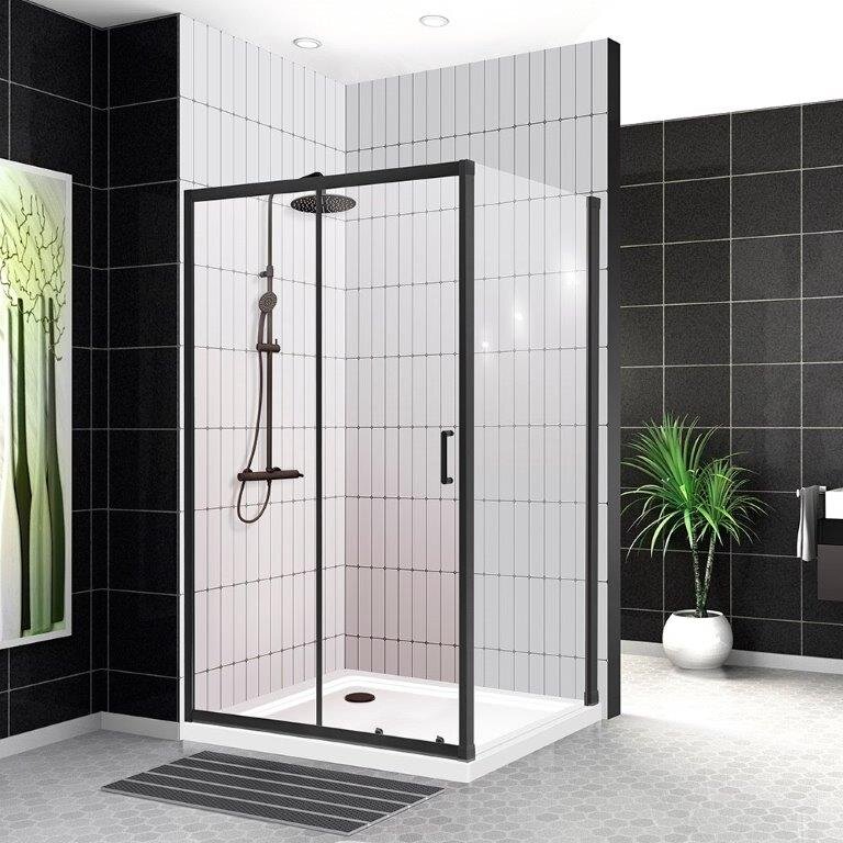 Изображение товара Душевой уголок BelBagno Uno-195, 120 х 80 см, стекло прозрачное, профиль черный, UNO-195-AH-1-120/80-C-NERO