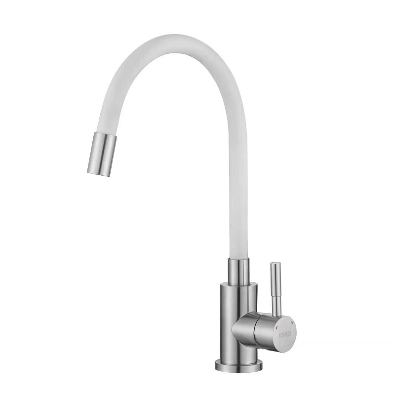 Изображение товара Смеситель Esko Snake K44 W, для кухни, с гибким изливом, цвет хром/белый матовый Изображение товара Смеситель Esko Snake K44 W, для кухни, с гибким изливом, цвет хром/белый матовый