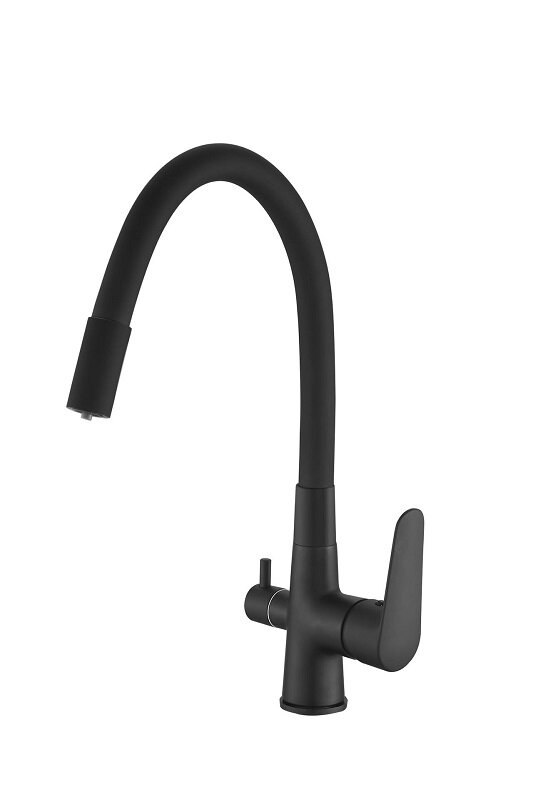Изображение товара Смеситель Esko Coral CL 03 B Total, для кухни, с подключением к фильтру с питьевой водой, с гибким изливом, цвет черный матовый