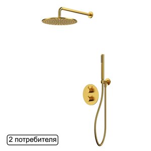 Изображение товара Душевая система Whitecross Y brushed gold термостатическая 2 потребителя Изображение товара Душевая система Whitecross Y brushed gold термостатическая 2 потребителя
