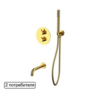 Изображение товара Смеситель для ванны и душа Whitecross Y gold YSET10GL, термостатический, с душевым гарнитуром, золото