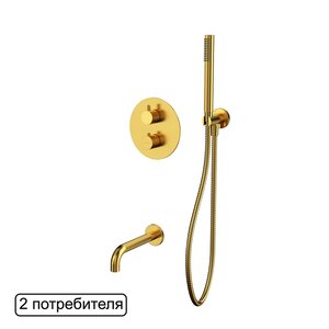Изображение товара Смеситель для ванны и душа Whitecross Y brushed gold YSET10GLB, термостатический, с душевым гарнитуром, брашированное золото
