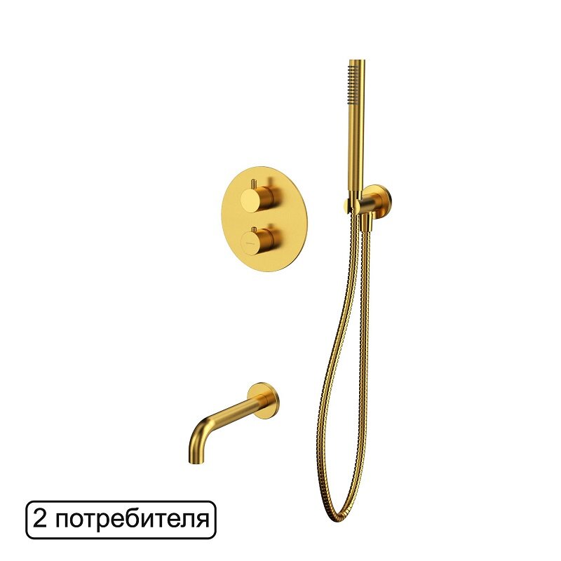 Изображение товара Смеситель для ванны и душа Whitecross Y brushed gold YSET10GLB, термостатический, с душевым гарнитуром, брашированное золото Изображение товара Смеситель для ванны и душа Whitecross Y brushed gold YSET10GLB, термостатический, с душевым гарнитуром, брашированное золото