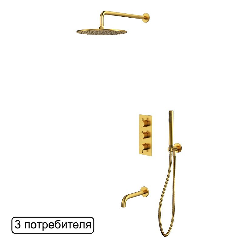 Изображение товара Душевая система Whitecross Y brushed gold YSET11GLB, термостатическая, на 3 потребителя, цвет брашированное золото