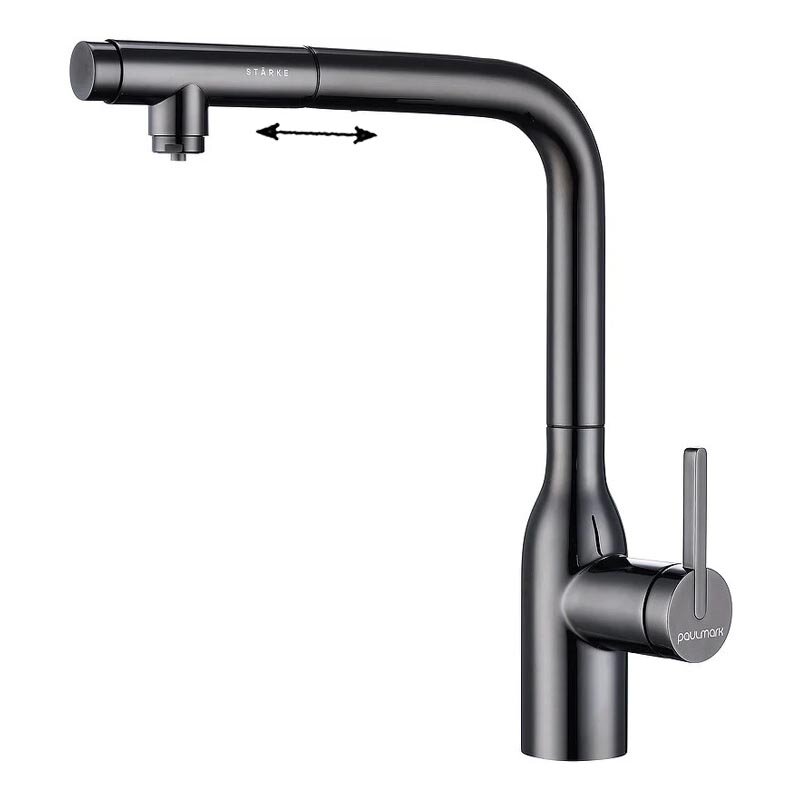 Изображение товара Смеситель Paulmark Viper для кухонной мойки с подключением к фильтру и черным глянцевым цветом