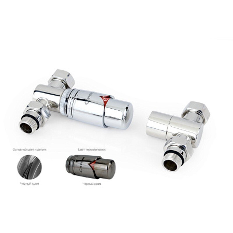 Изображение товара Автоматический терморегулятор Сунержа, прямой G 1/2 дюйма НР х G 3/4 дюйма, цвет черный хром, 01-1420-0000