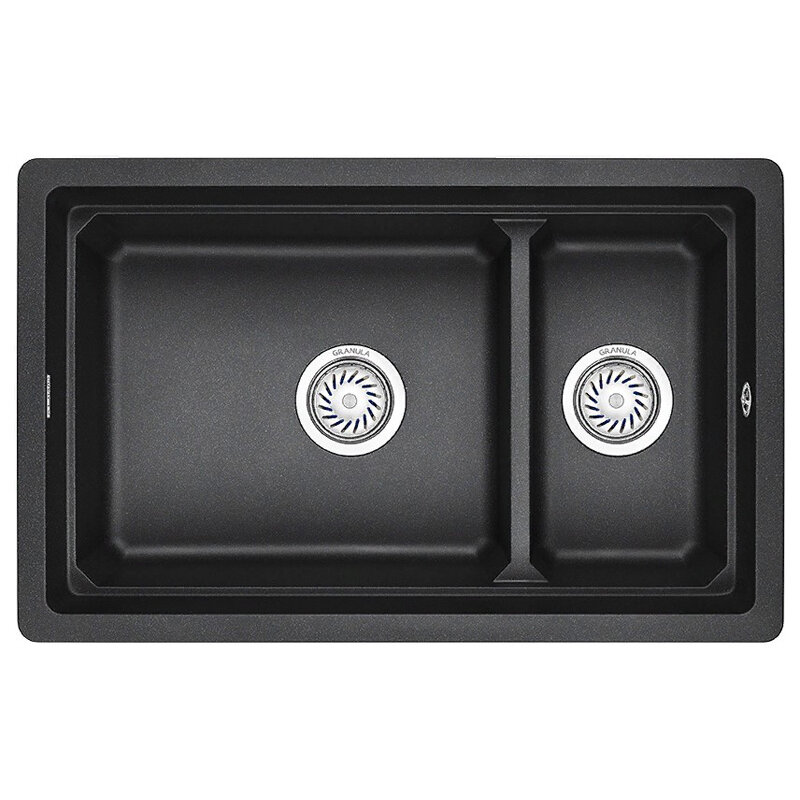 Изображение товара Кухонная мойка Granula KS-7304U 73x45.5 черная двухсекционная с крепежами и ролл-матом