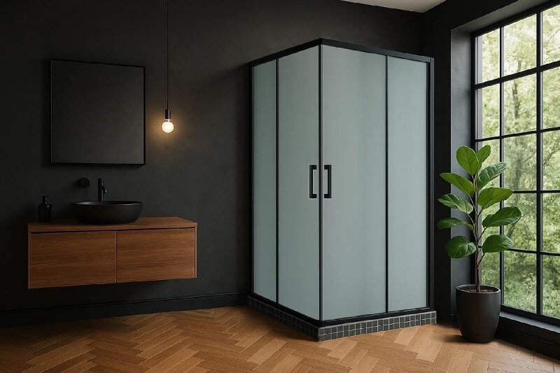 Изображение товара Душевой уголок Royal Bath HPD 85x85 см с матовым стеклом и черным профилем