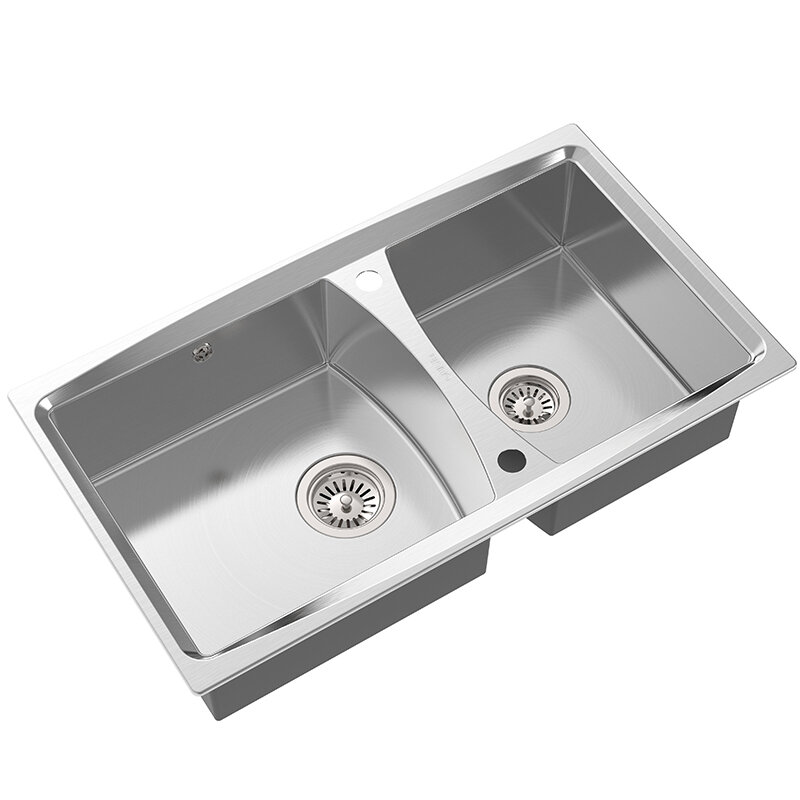 Изображение товара Кухонная мойка Oulin 86 см из нержавеющей стали с двумя чашами и системами шумоизоляции