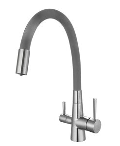 Изображение товара Смеситель Esko для кухонной мойки, с подключением к фильтру с питьевой водой, с гибким изливом, цвет нержавеющая сталь/серый Coral, CL 03 G