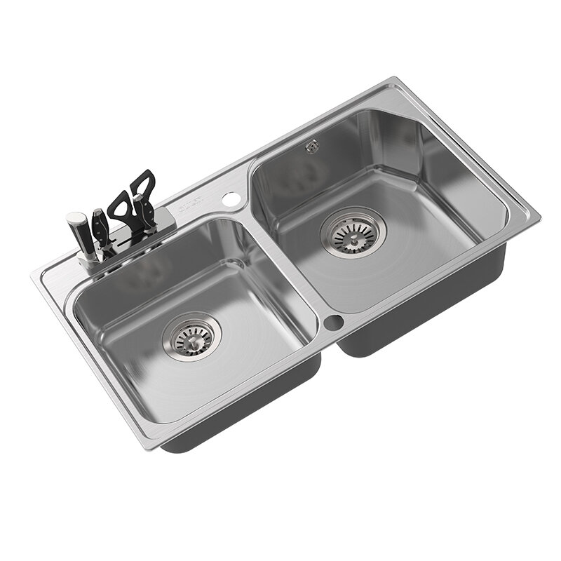 Изображение товара Мойка кухонная Oulin 80 см, нержавеющая сталь, цвет сатин, набор ножей, OL-H9910