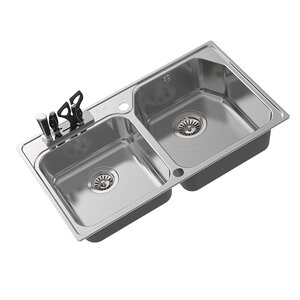 Изображение товара Мойка кухонная Oulin 80 см, нержавеющая сталь, цвет сатин, набор ножей, OL-H9910