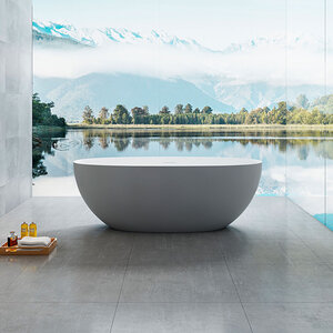 Изображение товара Ванна из искусственного камня Vincea 170 x 75 см, слив-перелив в комплекте, цвет серый/белый матовый, VBT-6S01MG