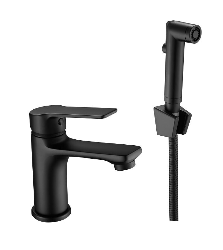 Изображение товара Смеситель Esko Singapore Black для раковины с гигиеническим душем, черный матовый