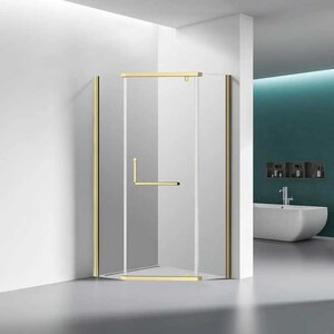 Изображение товара Душевой уголок Veconi Rovigo 90 x 90 х 195 см, дверь распашная, стекло прозрачное, профиль золото брашированное, RV36G-90-01-C5