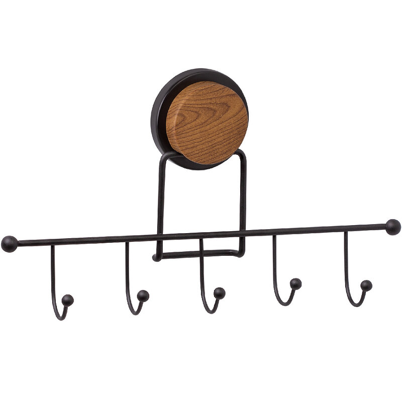 Изображение товара Планка 5 крючков Fixsen Magic Wood FX-46005-5, черный матовый/светлое дерево