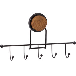 Изображение товара Планка 5 крючков Fixsen Magic Wood, черный матовый/светлое дерево, FX-46005-5