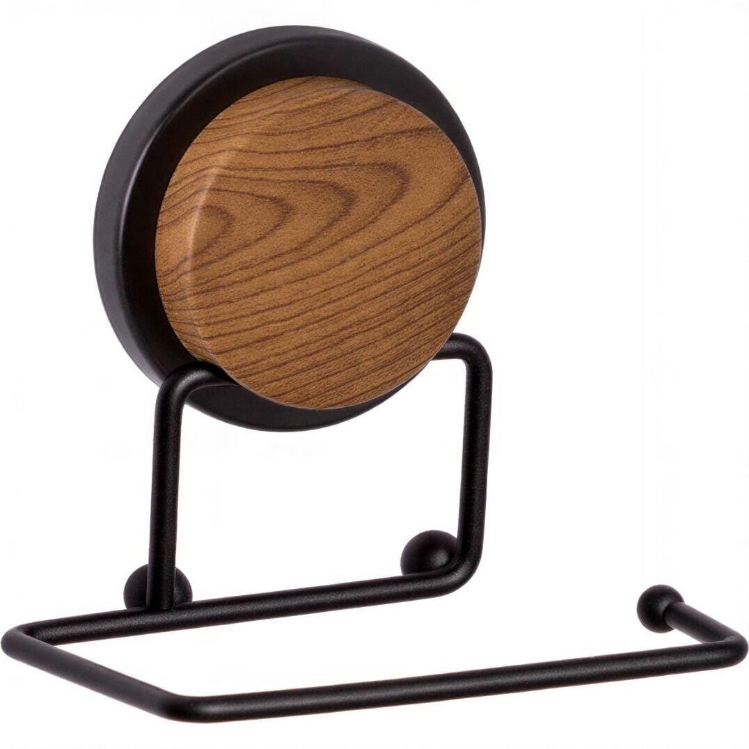 Изображение товара Держатель туалетной бумаги Fixsen Magic Wood FX-46010B, без крышки, черный матовый/светлое дерево