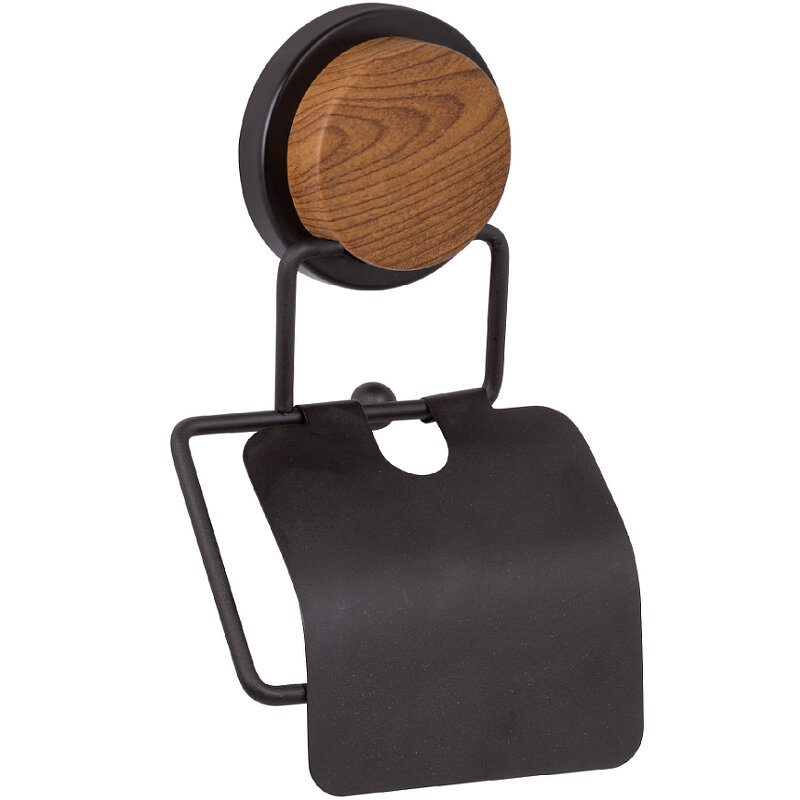 Изображение товара Держатель туалетной бумаги Fixsen Magic Wood FX-46010 с крышкой черный матовый светлое дерево