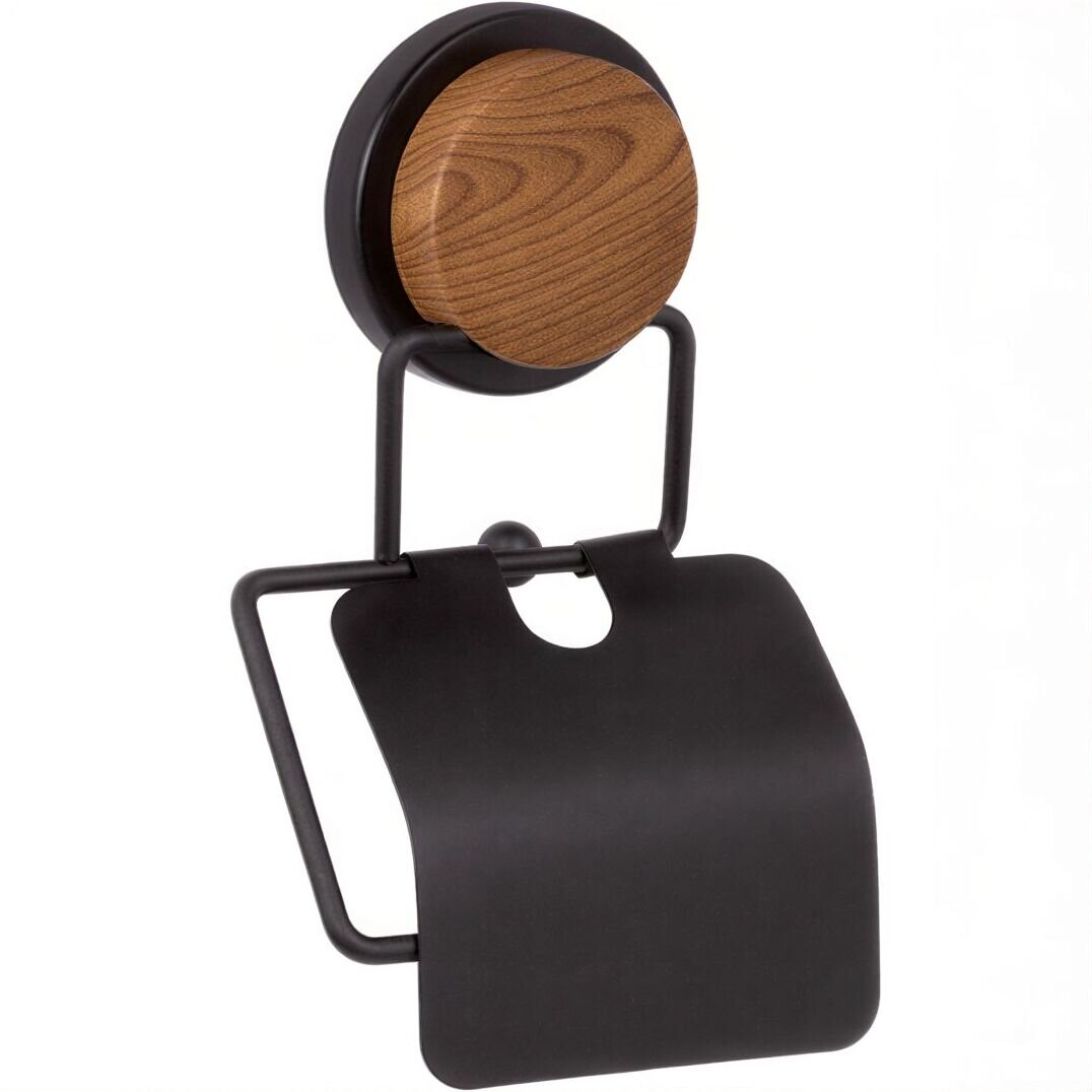 Изображение товара Держатель туалетной бумаги Fixsen Magic Wood FX-46010, с крышкой, черный матовый/светлое дерево
