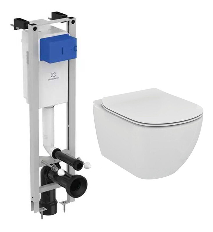 Изображение товара Инсталляция для унитаза Ideal Standard Prosys Eco Frame M + безободковый унитаз Tesi Aquablade