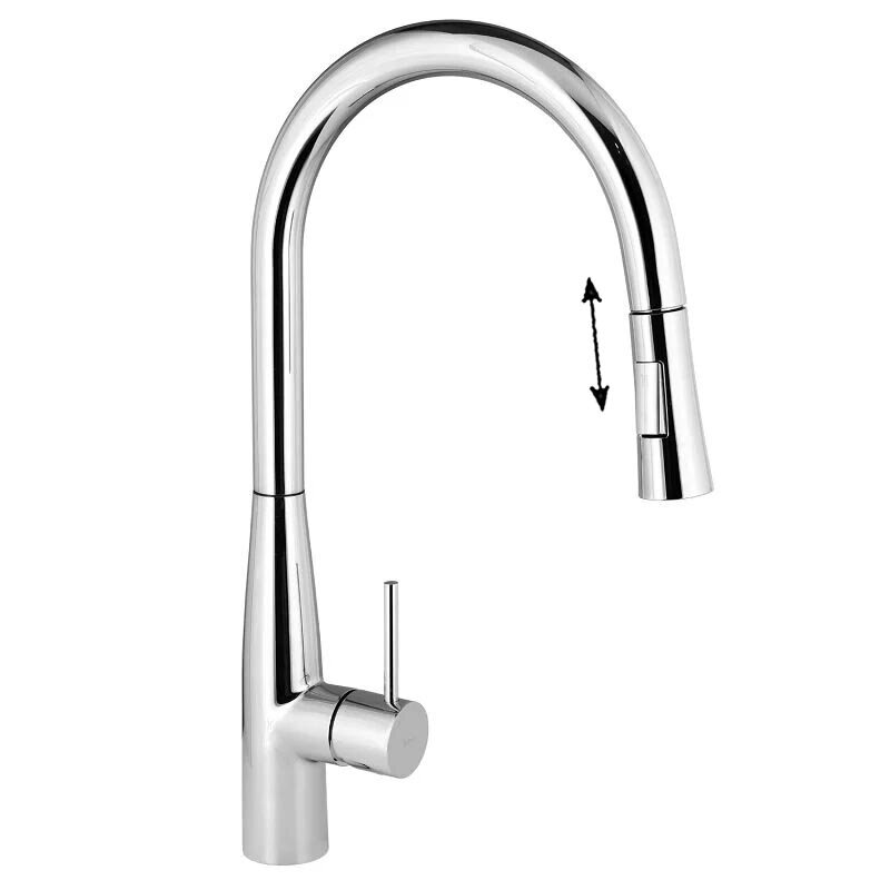 Изображение товара Смеситель Raiber Graceful RP-011 для кухонной мойки, с выдвижным изливом, цвет хром глянец