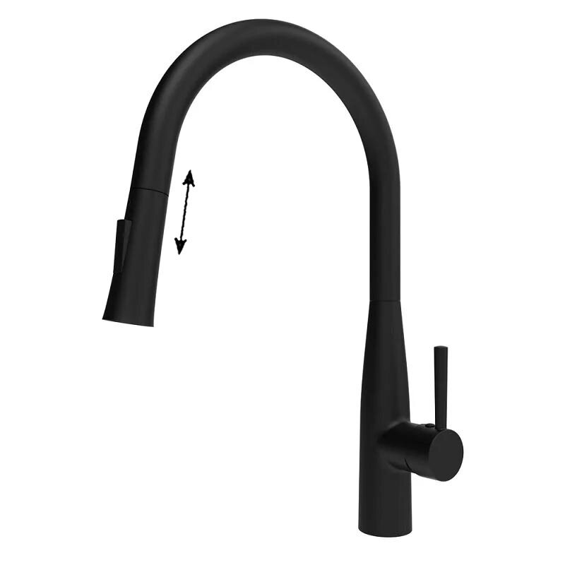 Изображение товара Современный черный матовый кухонный смеситель Raiber Graceful RPB-011 с выдвижным изливом
