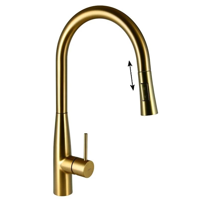 Изображение товара Смеситель для кухни Raiber Graceful RPG-011 с выдвижным изливом, матовое золото