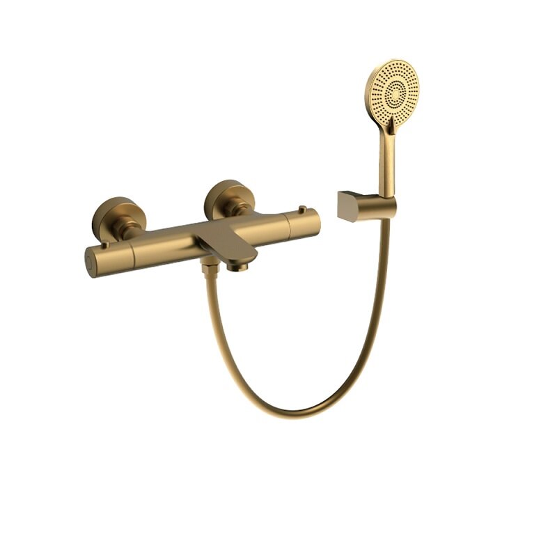 Изображение товара Стильный термостатический смеситель для ванны и душа Raiber RPG-008 с матовым золотом