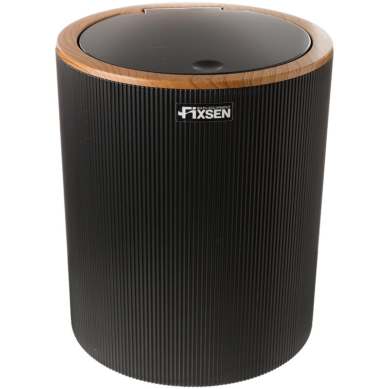 Изображение товара Ведро для мусора Fixsen Black Boom FX-411-6, 5 л, напольное, черный/светлое дерево, 411-6