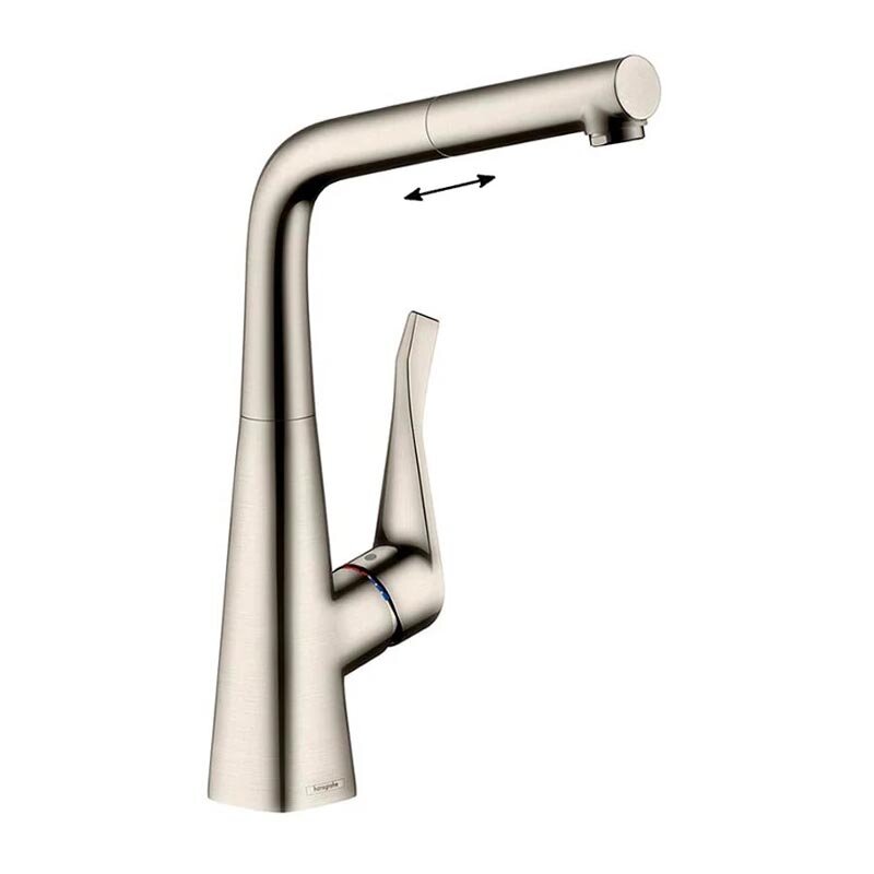 Изображение товара Смеситель для кухонной мойки Hansgrohe Metris, Г-образный излив, 21.9 см, вороненая сталь