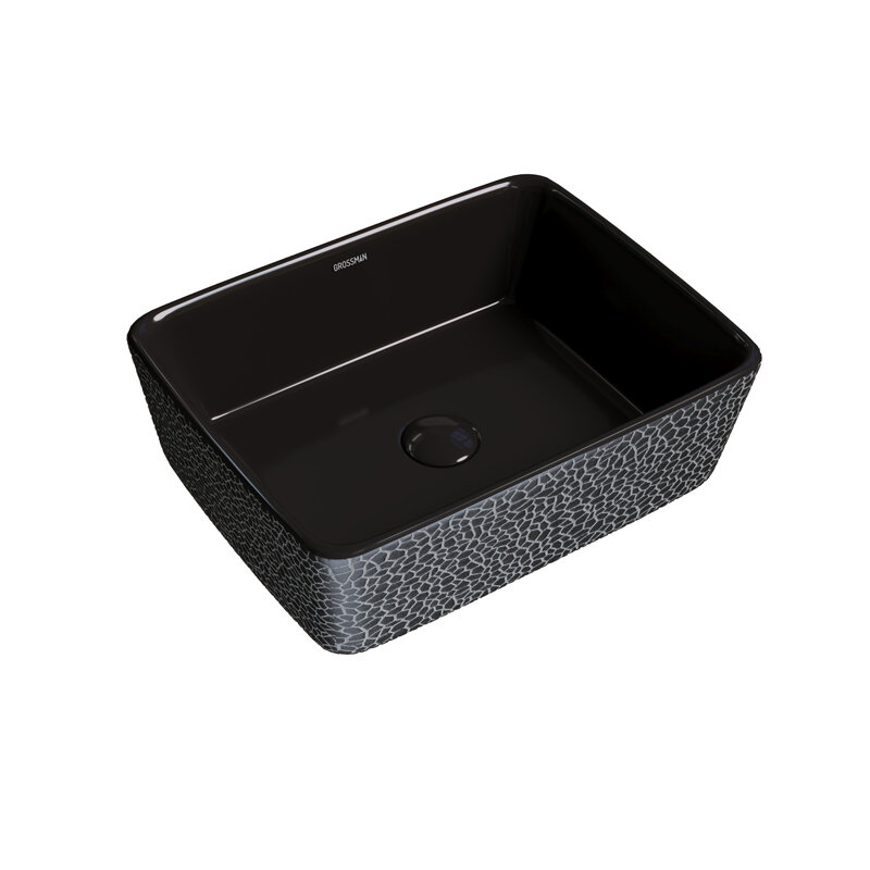 Изображение товара Раковина Grossman 48 х 37 см, накладная, черная с текстурой кожи крокодила, GR-3016BBL