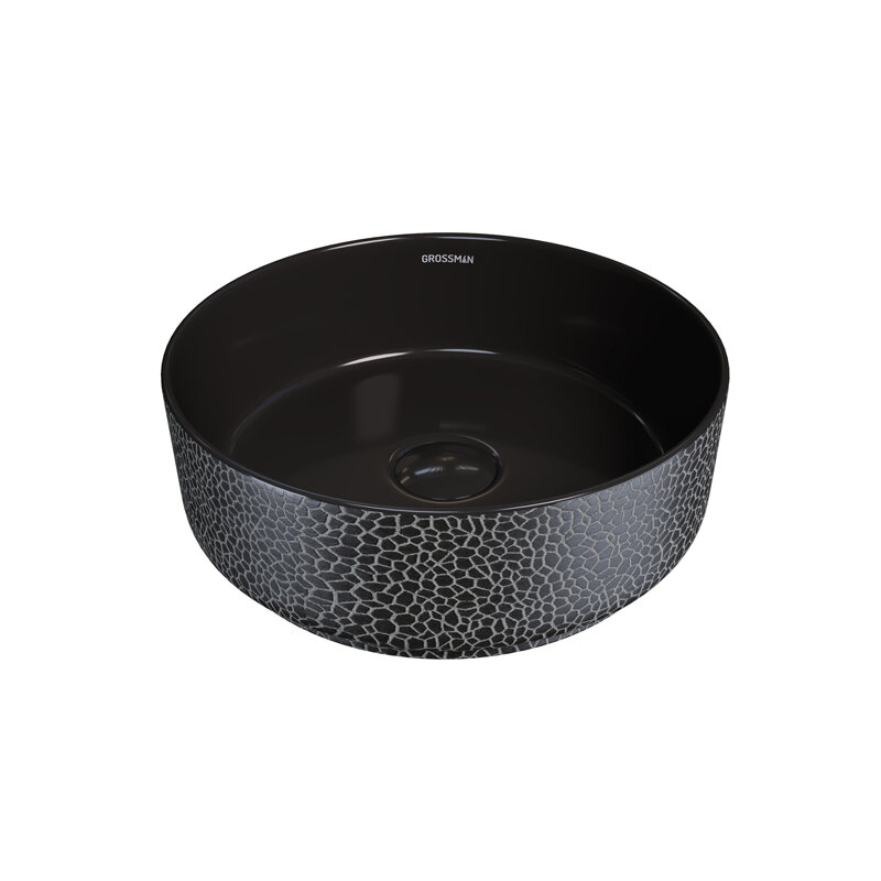 Изображение товара Раковина Grossman 35.5 х 35.5 х 11.5 см, накладная, черная с текстурой кожи крокодила, GR-5010BBL