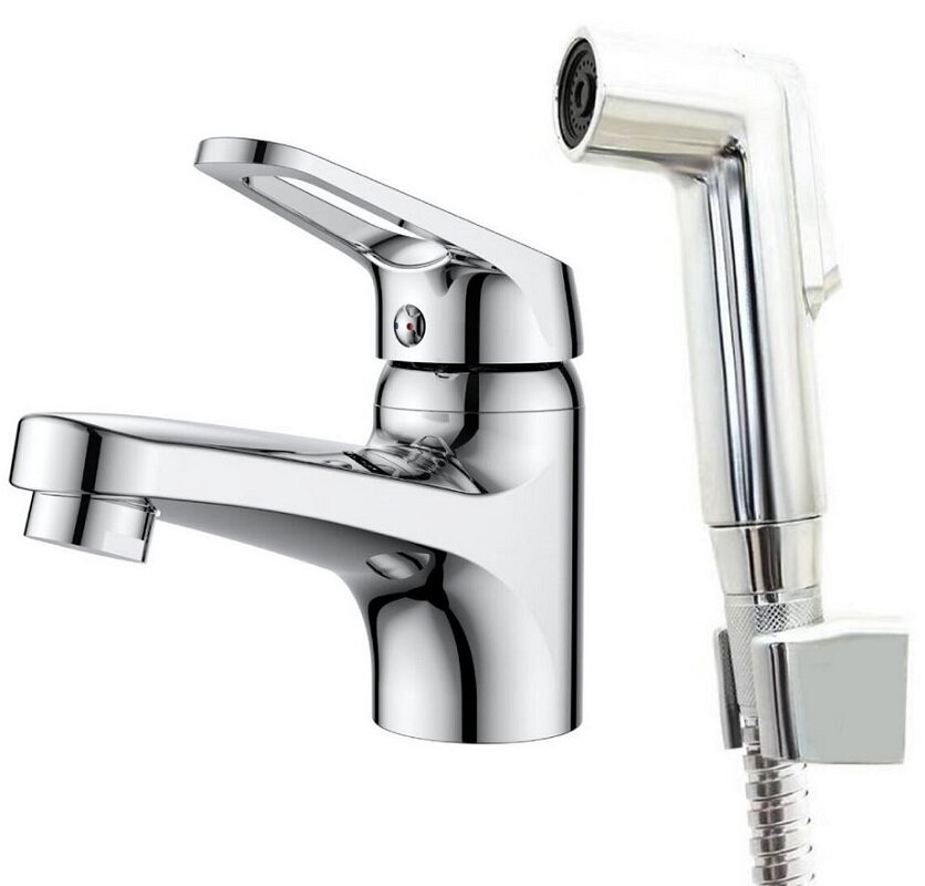 Изображение товара Полимерный смеситель OneLife для раковины с гигиеническим душем хром модель P11-022cr