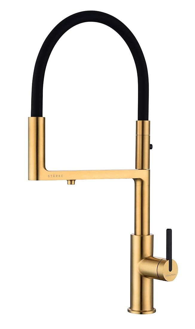 Изображение товара Смеситель для кухни Paulmark Tornado с подключением к фильтру брашированное золото