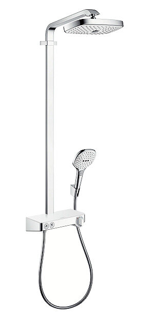 Изображение товара Душевая система Hansgrohe Raindance Select E 27126400 Showerpipe 300 2 jet термостатическая, белое стекло/хром Изображение товара Душевая система Hansgrohe Raindance Select E 27126400 Showerpipe 300 2 jet термостатическая, белое стекло/хром