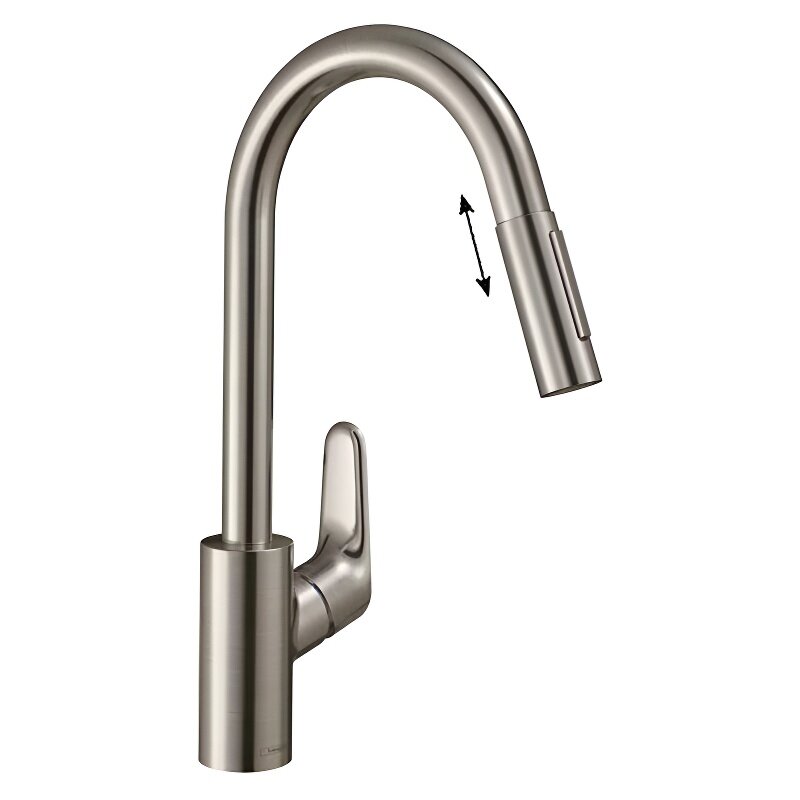 Изображение товара Смеситель для кухонной мойки Hansgrohe Focus, 31815800, выдвижной излив, цвет сталь Изображение товара Смеситель для кухонной мойки Hansgrohe Focus, 31815800, выдвижной излив, цвет сталь