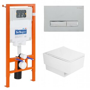 Изображение товара Инсталляция BelBagno с унитазом Cezares Cadro CZR-4823-CHR, сиденье микролифт, клавиша хром глянец, комплект