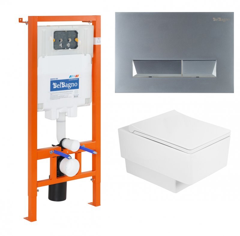 Изображение товара Инсталляция для унитаза BelBagno с унитазом Cezares Cadro CZR-4823-CHR и сиденьем Soft Close