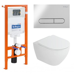 Изображение товара Инсталляция BelBagno с унитазом Cezares Stylus-tor CZR-6601-TH-TOR, сиденье микролифт, клавиша хром глянец, комплект