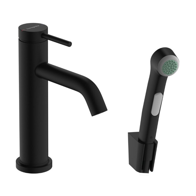 Изображение товара Смеситель для раковины с гигиеническим душем Hansgrohe Tecturis S, черный матовый