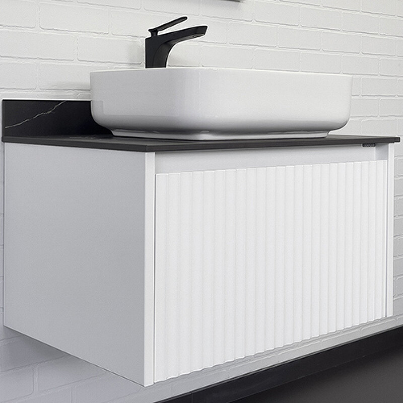 Изображение товара Тумба с раковиной Comfortу Марсель 75 см подвесная белая матовая с керамогранитом