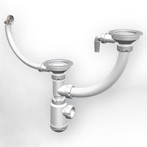 Изображение товара Сифон для кухонных моек с двумя чашами Granula Grand с круглым переливом, отводом под посудомоечную машину, хром, СФ-0005