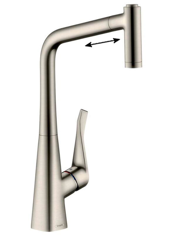 Изображение товара Смеситель для кухонной мойки Hansgrohe Metris с выдвижным изливом, сталь