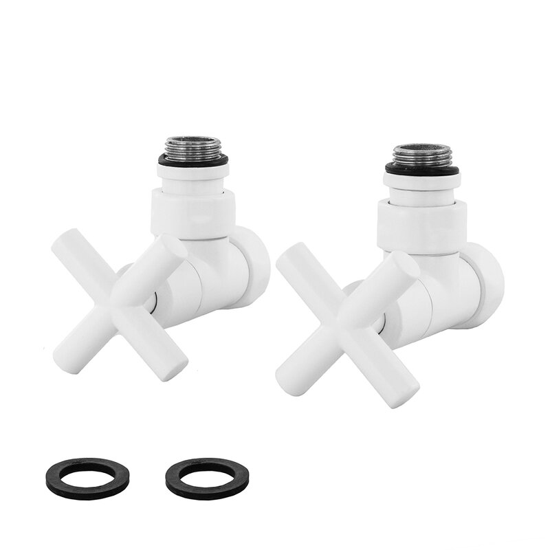 Изображение товара Вентиль угловой для полотенцесушителя Energy, 1/2 дюйма - 3/4 дюйма, комплект - 2 штуки, цвет белый матовый, SMT8200SCH0405/2WHITE