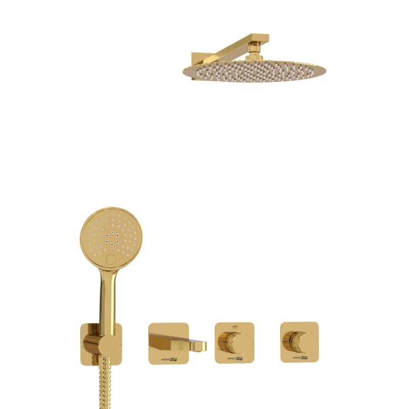 Изображение товара Душевая система WasserKRAFT Ems 7600 с PVD покрытием золото глянцевое полный комплект
