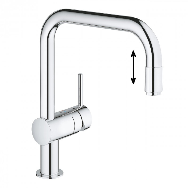 Изображение товара Смеситель для кухонной мойки Grohe Minta, 32067000, с вытяжным изливом, хром Изображение товара Смеситель для кухонной мойки Grohe Minta, 32067000, с вытяжным изливом, хром
